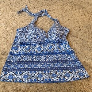 Blue and White Patterned Halter Top